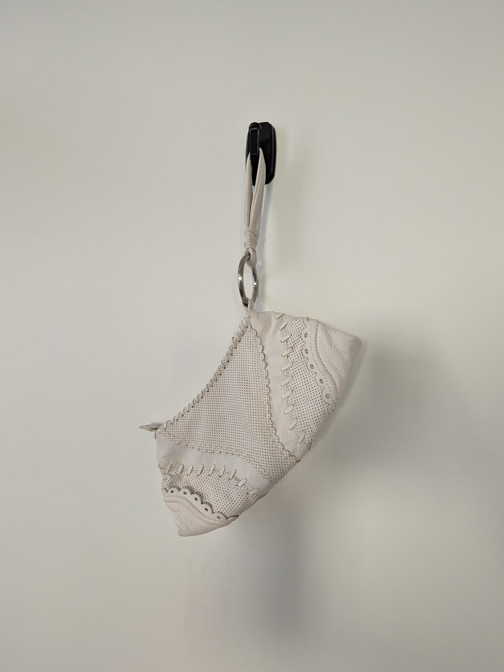 Via Spiga Cream Textured Wristlet Clutch with Scallop Accents